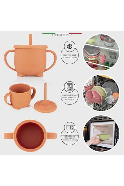 Elele 2in1 Silicone Baby Drinking Cup with Handle and Straw Orange