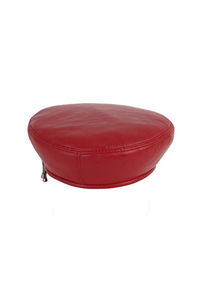 Mumcu's Leather Deri Fransız Ressam Beresi Şapkası Siyah Kahve Kırmızı