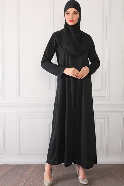 Feyza Fashion Φόρεμα προσευχής με φερμουάρ Μονόχρωμο Μαύρο