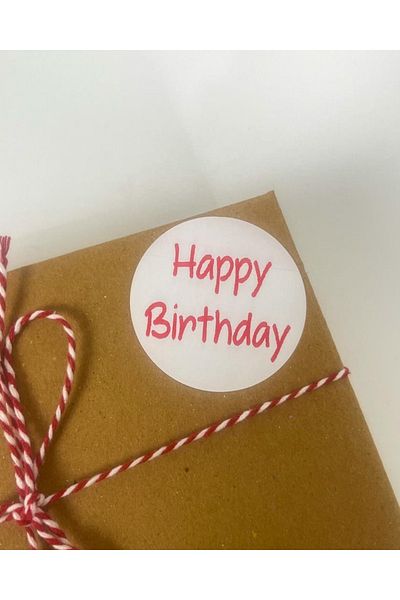 ButikSosyetik ملصق لاصق دائري مقاس 5 سم مكتوب عليه عيد ميلاد سعيد باللون الأحمر 100 قطعة