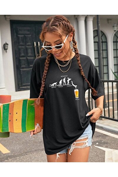 LOUİSA Унисекс прекалено голяма черна тениска с велосипед на врата