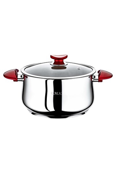 OMS 2038 2 Parça Paslanmaz Çelik 16x10 Cm 1,80 Litre Derin Tencere Kırmızı