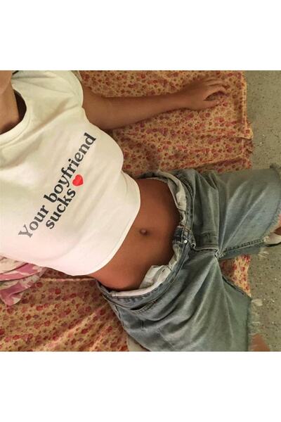 Touz Tvoj dečko je loš Štampano Beli Skraćeni kroj