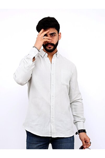 hammerland Чоловіча сорочка з одним кишенем з льону - сіра Hmd0001