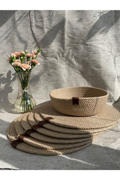 HandmadeSNM طقم صحون شاحن مع سلة 6 قطع صحن كوب وسلة واحدة