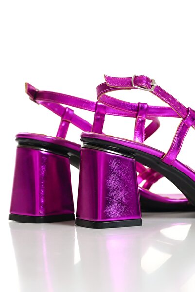 ZİESCE Women's Metallic Fuchsia Heeled Sandals Shoes
