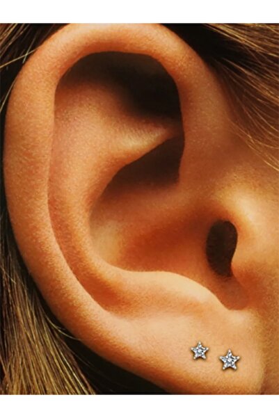 Begonia Accessories 925 Ayar Gümüş; Yıldız Kesim Zirkon Tek Taş Unısex 1 Çift Pimli Küpe