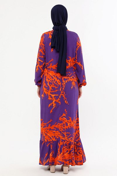 Kardelen Butik Ümraniye Cotton Viscose Summer Long Skirt Frilled Hijab Dress Purple