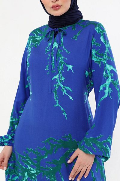 Kardelen Butik Ümraniye Hijab Cotton Blue Summer Skirt Ruffled Long Dress