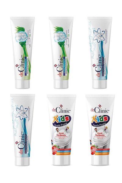 Dr. Clinic مجموعة معجون أسنان للأطفال بالمكونات النباتية / الجسيمات / 75 مل / 120 جرام × 6 قطع
