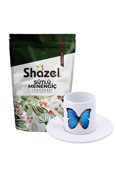 Shazel Menengic Coffee with Milk 200 gr + Butterfly Patterned Turkish Coffee Cup