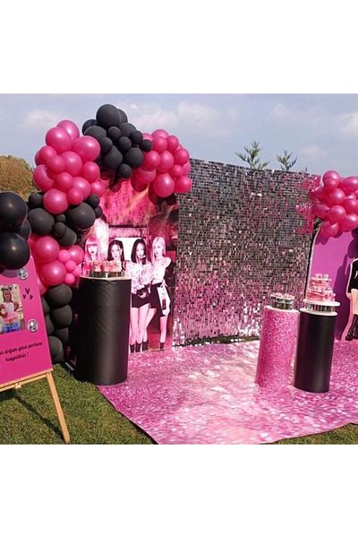 Deniz Party Store Black Pink Birthday Black Metallic Fuchsia Balloon Chain Set