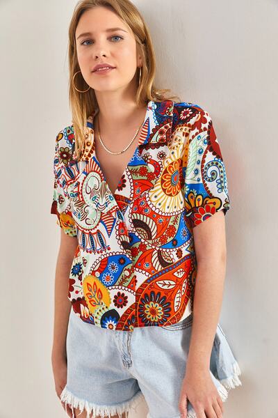 Bianco Lucci Női duplasoros gallérral több mintás viszkóz dzseki