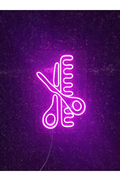 dekoraven Makas Ve Tarak Neon Led Tabela Kuaför Güzellik Merkezi Berber Dekor...