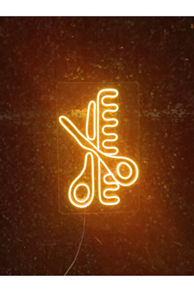 dekoraven Makas Ve Tarak Neon Led Tabela Kuaför Güzellik Merkezi Berber Dekor...