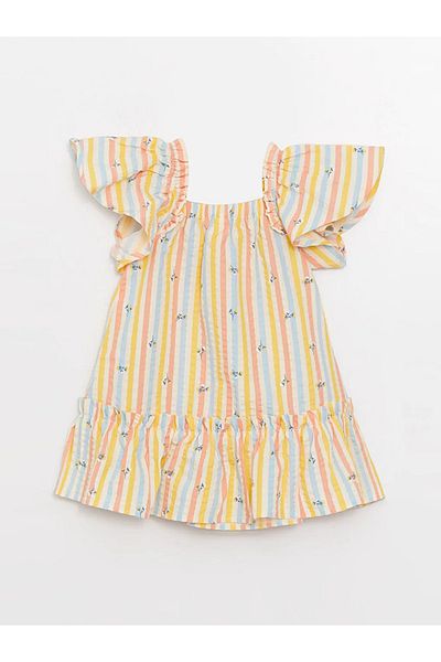LC Waikiki Lcw Baby Square Collar Short Sleeve Patterned Baby Girl Dress