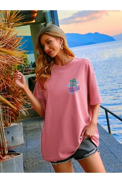 Keywest Σύνθημα γραμμένο: Feel Your Feelings Printed Oversize Crew Neck Unisex T-shirt