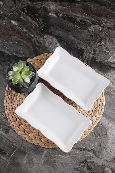 ŞURA MUTFAK Set of 2 White Serenade Boat Plates 24x15x4cm