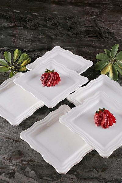 ŞURA MUTFAK Set of 6 White Serenade Cake Plates 19x19cm Cake Plate
