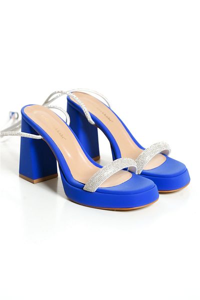 ZİESCE Pantofi de rochie de seară cu platformă cu curea la gleznă, albastru, cu o singură bandă