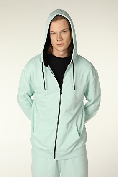 defys Чоловічий худі з капюшоном на блискавці Oversize SU YEŞİLİ