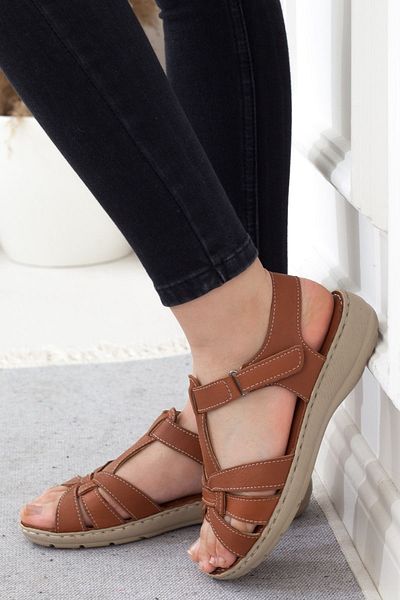 Adım Adım Women's Tan Genuine Leather Orthopedic Sandals