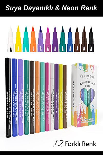 Richandie 12 Renk Neon Kalem Eyeliner Seti