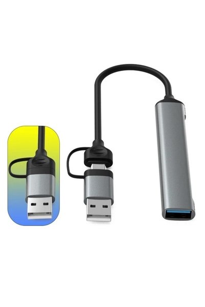 İstanbul Teknoloji Macbook Uyumlu Type-c & Usb Çiftli 4port Usb 3.0 Splitter 5 Gbps Çevirici Hub Adaptör