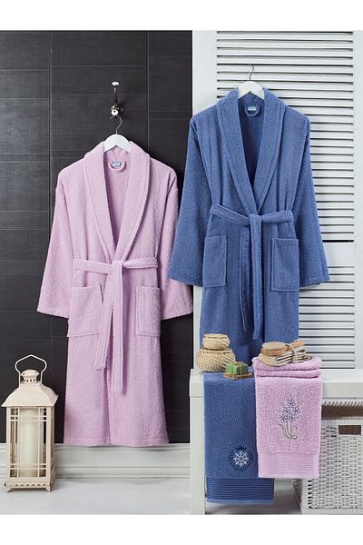 Evanora 100% Cotton Embroidered Head Towel and Bathrobe Set of 4 Dowry Set Turkish Bath Set Bathroom Set