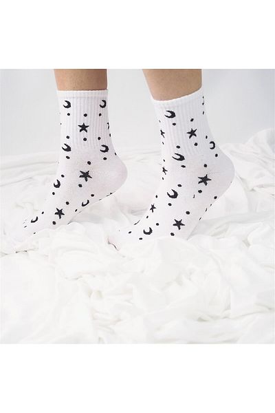 Planet Butik Crescent Star White Socks