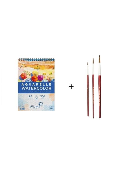 Bigpoint Set de pensule pentru acuarelă Seria 145 și caiet Van Dyck A5 300gr