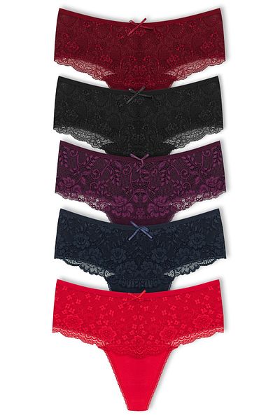HNX High Waist and Lace Front Plus Size Women's String - Set of 5