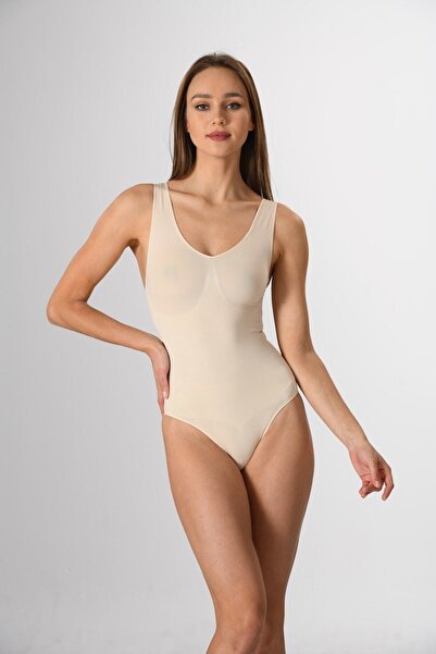 Miss Fit 1904 Women's Skin Seamless Thick Strap Knitted Slip Model Body Corset with Snap Fasteners