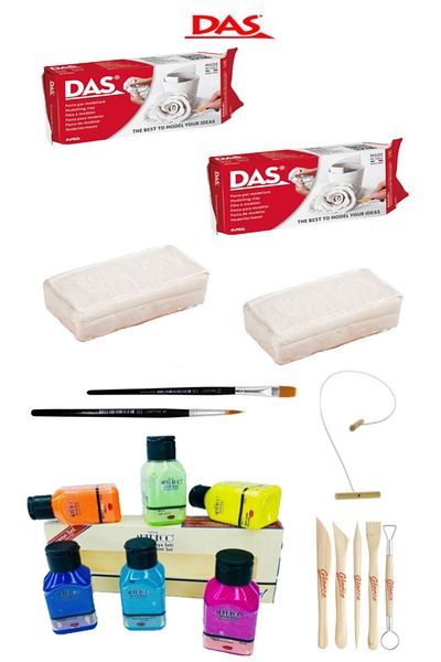 GLANCE Das White Ceramic Clay 2x500gr Artdeco Acrylic Paint 6x75 Ml Macaron Colors Ceramic Starter Set