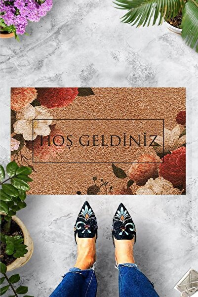 Evsebu Χρωματιστό κόκκινο πατάκι με κορνίζα με λουλούδια