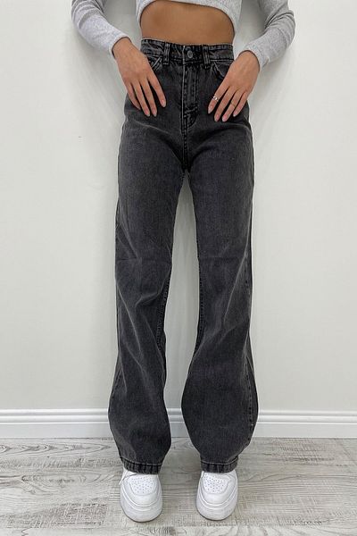 Trn JNS Glugă din lycra pentru femei, afumată, spălat cu zăpadă, cu talie super înaltă, blugi largi, denim, pantaloni largi