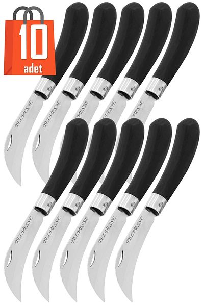 Telvesse 10 Pcs Curved Grafting Knife Vineyard Knife Stainless Walnut Grafting Equipment 20 Cm No:3 Black Plastic Handle