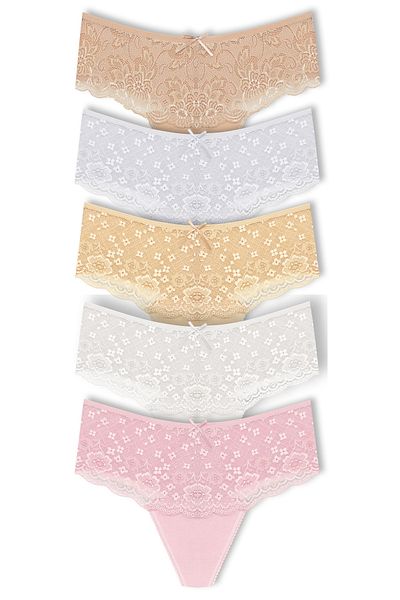 HNX High Waist and Lace Front Plus Size Women's String - Set of 5