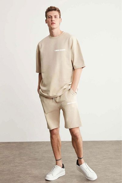 Machetta Large Size Worst Behverior Printed Oversize Bottom Top T-shirt Shorts Set