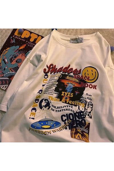 EFBUTİK White Unisex Shadow Space Book T-shirt