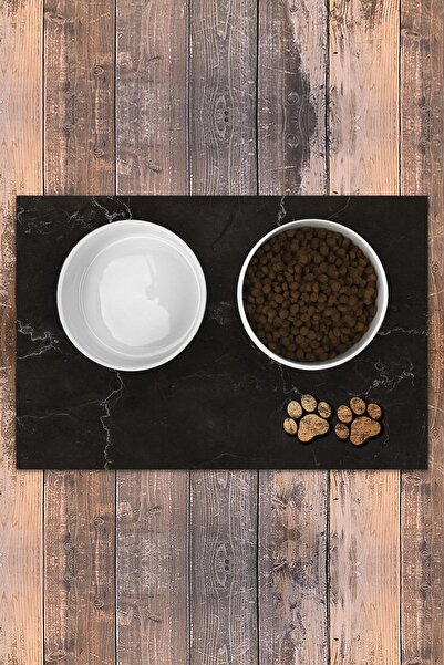 Evaşk Vinil Kaymaz Tabanlı Keçe Baskılı Evcil Hayvan Pet Mama Paspası 25x40