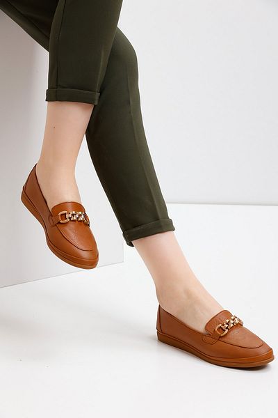 en7 Tan Γυναικείο Loafer από γνήσιο δέρμα By111a