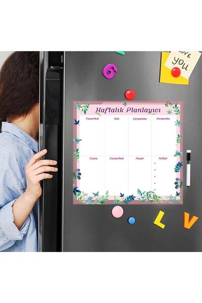 Dünya Magnet مخطط مغناطيسي أسبوعي مزين بالزهور، لوحة كتابة مغناطيسية قابلة للمسح + 3 أقلام