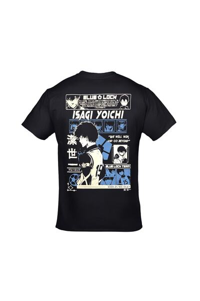 Orijin Tekstil Blue Lock Isagi Yoichi Front Back Printed Unisex Black Tshirt
