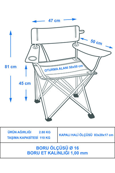 Miras Fans Pro Kamp Sandalyesi , Sarı-lacivert (2 YIL GARANTİ)