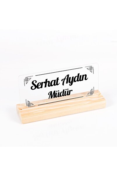 Ofistike Riva Doğal Ahşap Stand Masa Isimliği Akrilik Isimlik Isme Özel Ekono...