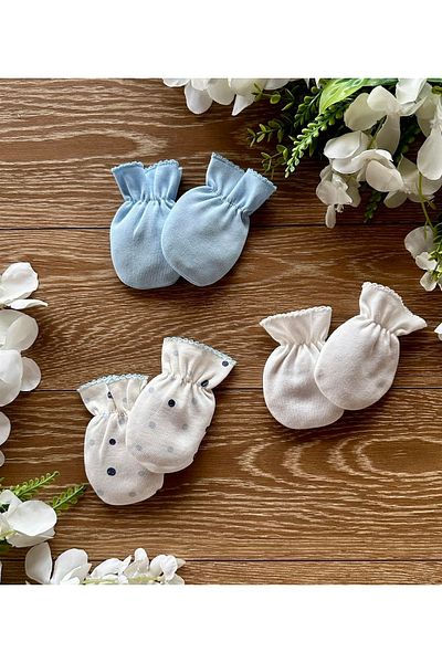 Renkli Puset Organic Cotton 3-Piece Combed Baby Gloves Set Points