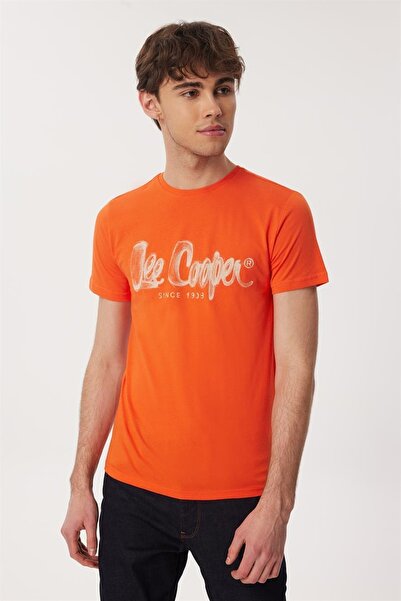 Lee Cooper Drawınglogo Men's O Neck T-Shirt Coral