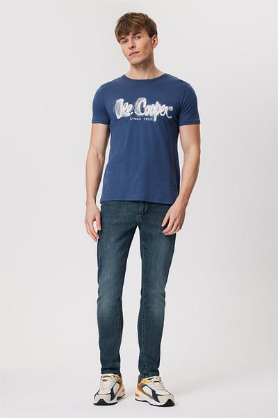 Lee Cooper Мъжка тениска с О-образно деколте - индиго, рисувано лого