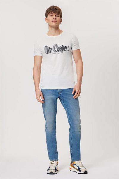 Lee Cooper Ανδρικό λευκό T-Shirt - Drawinglogo, O-Neck
